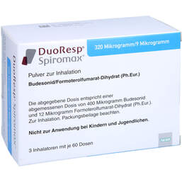 Abbildung: Duoresp Spiromax 320µg / 9 µg / Dosis 3x60ED Inh.-Pulver  3 St, Inhalationspulver PZN 14178492