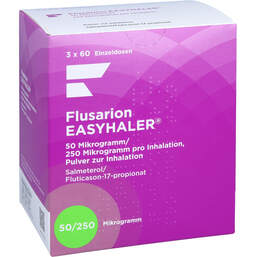 Abbildung: Flusarion Easyhaler 50ug / 250ug / Dosis 60ED Inh-P. 3 St, Inhalationspulver PZN 14186250