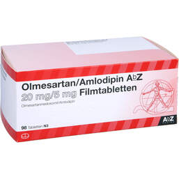 Abbildung: Olmesartan / Amlodipin AbZ 20 mg / 5 mg Filmtabletten 98 St, Filmtabletten PZN 14189030