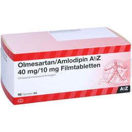 Abbildung: Olmesartan / Amlodipin AbZ 40 mg / 10 mg Filmtabletten 98 St, Filmtabletten PZN 14189107