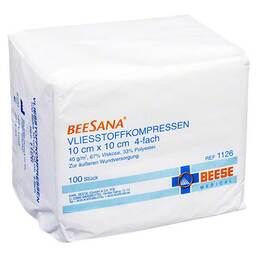 Abbildung: Beesana Vlieskompressen 10x10 cm unsteril 4fach 100 St, Kompressen PZN 14199436