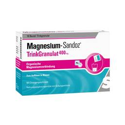 Abbildung: Magnesium Sandoz Trinkgranulat 400 mg Beutel Granulat zur Herstellung einer Suspension zum Einnehmen, 18 St PZN 14210089