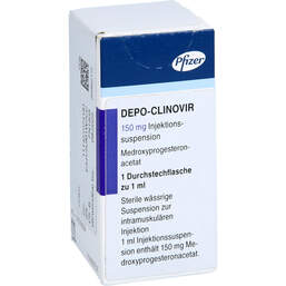 Abbildung: Depo Clinovir 150 mg / ml Injektionssuspension i.e.Dsflasche 1 St, Durchstechflaschen PZN 14210741