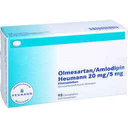 Abbildung: Olmesartan / Amlodipin Heumann 20 mg / 5 mg Filmtabletten  98 St, Filmtabletten PZN 14214791