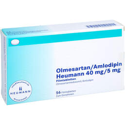 Abbildung: Olmesartan / Amlodipin Heumann 40 mg / 5 mg Filmtabletten  56 St, Filmtabletten PZN 14214822