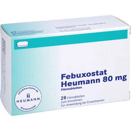 Abbildung: Febuxostat Heumann 80 mg Filmtabletten 28 St, Filmtabletten PZN 14215023