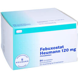Abbildung: Febuxostat Heumann 120 mg Filmtabletten 84 St, Filmtabletten PZN 14215069