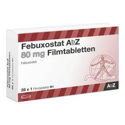 Abbildung: Febuxostat AbZ 80 mg Filmtabletten 28 St, Filmtabletten PZN 14215589