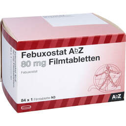Abbildung: Febuxostat AbZ 80 mg Filmtabletten 84 St, Filmtabletten PZN 14215595