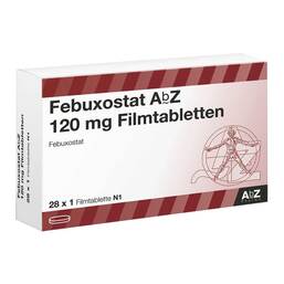 Abbildung: Febuxostat AbZ 120 mg Filmtabletten 28 St, Filmtabletten PZN 14215603
