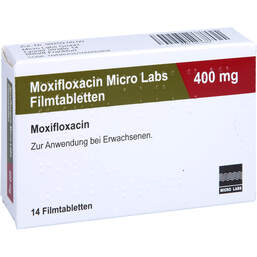 Abbildung: Moxifloxacin Micro Labs 400 mg Filmtabletten 14 St, Filmtabletten PZN 14217507