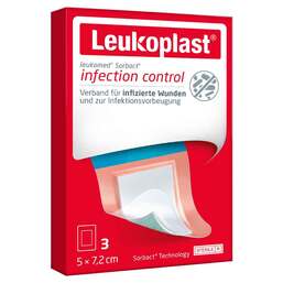 Abbildung: Leukoplast Leukomed Sorbact steril 5x7,2 cm Verband, 3 St PZN 14220001
