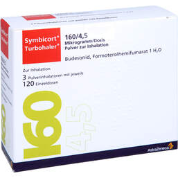 Abbildung: Symbicort Turbohaler 160 / 4,5 ug / Dosis 120 ED 3 St, Inhalationspulver PZN 14227173