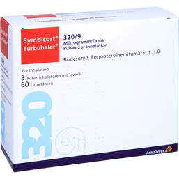 Abbildung: Symbicort Turbohaler 320 / 9 ug / Dosis 60 ED 3 St, Inhalationspulver PZN 14227210