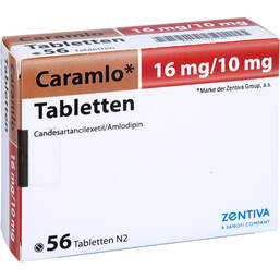 Abbildung: Caramlo 16 mg / 10 mg Tabletten 56 St, Tabletten PZN 14227569
