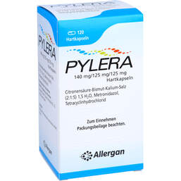Abbildung: Pylera 140 mg / 125 mg / 125 mg Hartkapseln 120 St, Hartkapseln PZN 14235333