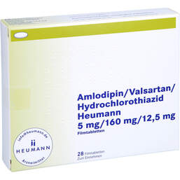 Abbildung: Amlodipin / Valsartan / HCT Heumann 5 / 160 / 12,5mg Fta 28 St, Filmtabletten PZN 14235586