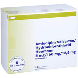 Abbildung: Amlodipin / Valsartan / HCT Heumann 5 / 160 / 12,5mg Fta 98 St, Filmtabletten PZN 14235600