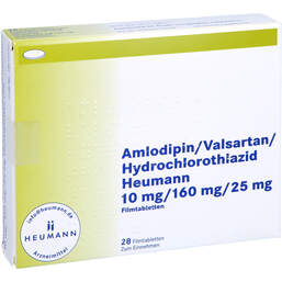 Abbildung: Amlodipin / Valsartan / HCT Heumann 10 / 160 / 25mg Fta 28 St, Filmtabletten PZN 14235698
