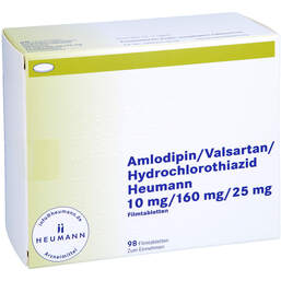 Abbildung: Amlodipin / Valsartan / HCT Heumann 10 / 160 / 25mg Fta 98 St, Filmtabletten PZN 14235712