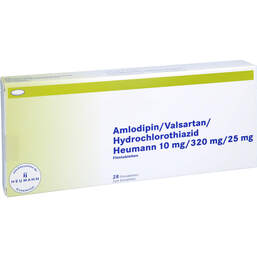 Abbildung: Amlodipin / Valsartan / HCT Heumann 10 / 320 / 25mg Fta 28 St, Filmtabletten PZN 14235729
