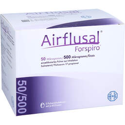 Abbildung: Airflusal Forspiro 50 / 500 µg / Dosis 60 Hub Inh.-P. 3 St, Inhalationspulver PZN 14238774