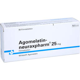 Abbildung: Agomelatin-neuraxpharm 25 mg Filmtabletten 98 St, Filmtabletten PZN 14239555