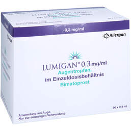 Abbildung: Lumigan 0,3 mg / ml Augentropfen im Einzeldosisbeh. 90X0.4 ml, Augentropfen PZN 14241144