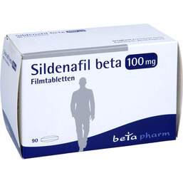 Abbildung: Sildenafil beta 100 mg Filmtabletten 90 St, Filmtabletten PZN 14243120