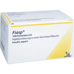Abbildung: Fiasp 100 Einheiten / ml Injektionslösung i.e.Durchstechflasche 5X1X10 ml, Durchstechflaschen PZN 14244585