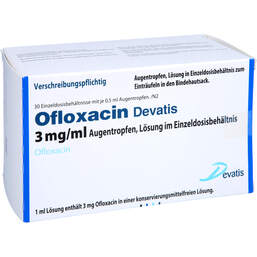 Abbildung: Ofloxacin Devatis 3 mg / ml Augentropfeni.Einzeldosisb. 30X0.5 ml, Augentropfen PZN 14251355