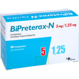 Abbildung: Bipreterax N 5 mg / 1,25 mg Filmtabletten 90 St, Filmtabletten PZN 14254313