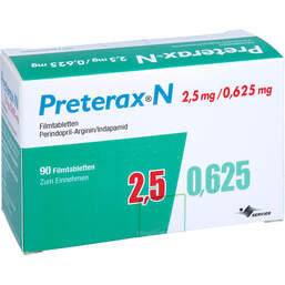 Abbildung: Preterax N 2,5 mg / 0,625 mg Filmtabletten 90 St, Filmtabletten PZN 14254336