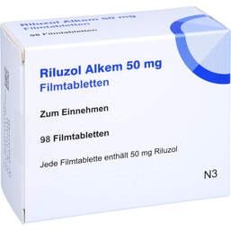 Abbildung: Riluzol Alkem 50 mg Filmtabletten 98 St, Filmtabletten PZN 14261394