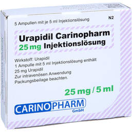Abbildung: Urapidil Carinopharm 25 mg Injektionslösung 5 St, Injektionslösung PZN 14261402