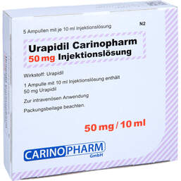 Abbildung: Urapidil Carinopharm 50 mg Injektionslösung 5 St, Injektionslösung PZN 14261419