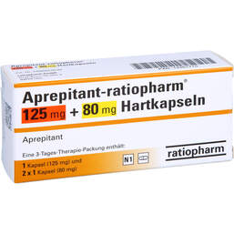 Abbildung: Aprepitant-ratiopharm 125 mg / 80 mg Hartkapseln 3 St, Hartkapseln PZN 14261715