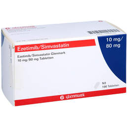 Abbildung: Ezetimib / Simvastatin Glenmark 10 mg / 80 mg Tabletten  100 St, Tabletten PZN 14266144