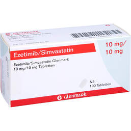 Abbildung: Ezetimib / Simvastatin Glenmark 10 mg / 10 mg Tabletten  100 St, Tabletten PZN 14266167