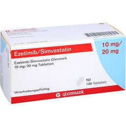 Abbildung: Ezetimib / Simvastatin Glenmark 10 mg / 20 mg Tabletten  100 St, Tabletten PZN 14266204