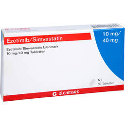 Abbildung: Ezetimib / Simvastatin Glenmark 10 mg / 40 mg Tabletten  30 St, Tabletten PZN 14266210
