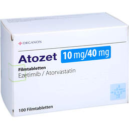 Abbildung: Atozet 10 mg / 40 mg Filmtabletten 100 St, Filmtabletten PZN 14270163