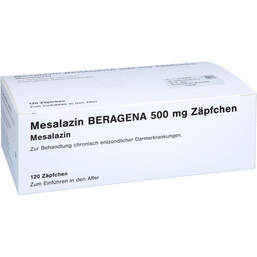 Abbildung: Mesalazin Beragena 500 mg Zäpfchen 120 St, Suppositorien PZN 14270849