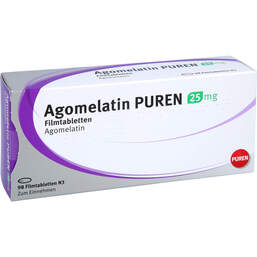 Abbildung: Agomelatin Puren 25 mg Filmtabletten 98 St, Filmtabletten PZN 14273227