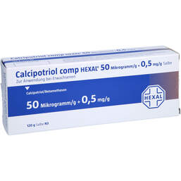 Abbildung: Calcipotriol comp Hexal 50 µg / g + 0,5 mg / g Salbe 120 g, Salbe PZN 14276680