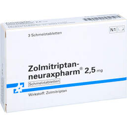 Abbildung: Zolmitriptan-neuraxpharm 2,5 mg Schmelztabletten 3 St, Schmelztabletten PZN 14290013