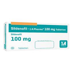 Abbildung: Sildenafil-1A Pharma 100 mg Tabletten 48 St, Tabletten PZN 14290912