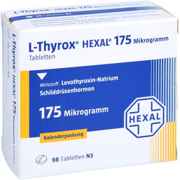 Abbildung: L-Thyrox Hexal 175 Mikrogramm Tabletten i.Kalenderpack. 98 St, Tabletten in Kalenderpackung PZN 14295217