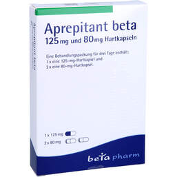 Abbildung: Aprepitant beta 125 mg und 80 mg Hartkapseln 3 St, Hartkapseln PZN 14295571