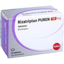 Abbildung: Rizatriptan Puren 10 mg Tabletten 18 St, Tabletten PZN 14299149